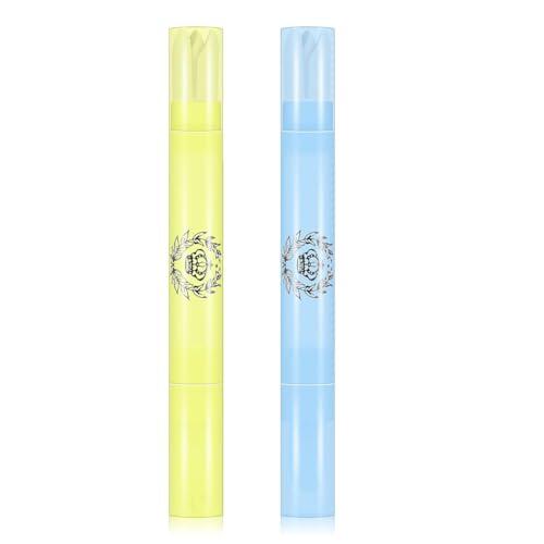 QEDBOJE Paquete de 2 palitos quitaesmalte con hisopos de algodón, lápices de manicura y lápices correctores de esmalte (amarillo y azul).