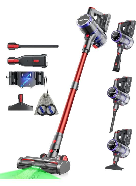 48000Pa/550W/70Min Aspiradora sin Cable, 1.6L Escoba Aspirador sin Cable con Filtración de 8 Capas, Súper Silencioso Aspirador Vertical con Cepillo Antienredos, Aspiradora, Rojo Oscuro