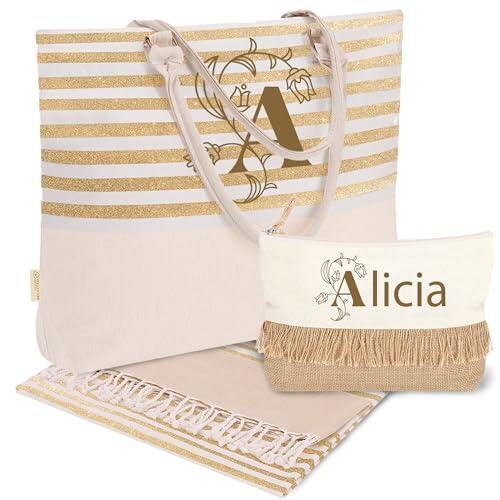 Bolsos Mujer Verano 2025, Toalla Personalizada, Neceser Personalizado, Bolso Piscina Mujer, Toalla y Personalización Opcional (Modelo Oasis + Neceser)