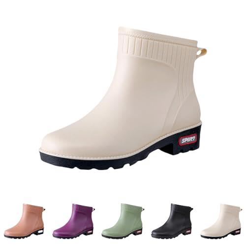 riou Botas De Agua Mujer Chelsea Zapatos De Jardin Antideslizante Tobillo Boots Wellington Boots Lluvia Moda Flexible Y Antideslizante Marrón Gris Rojo Rosa Blanco