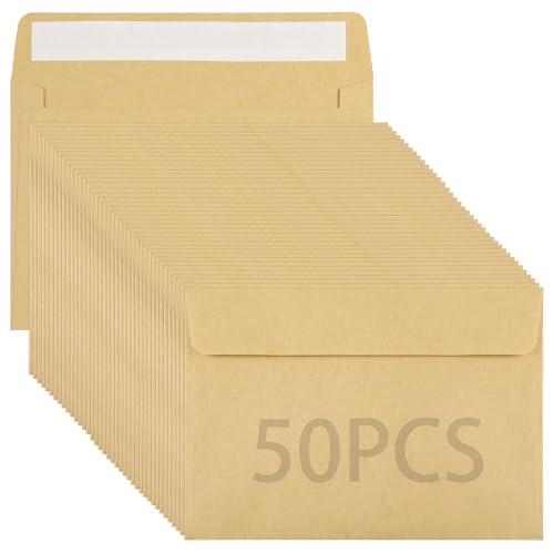 C6BR50 - Sobres C6 de 80 g/m² autoadhesivos, papel natural marrón, sin ventana, paquete de 50 unidades, 162 x 114 mm, para negocios, manualidades y correo a granel