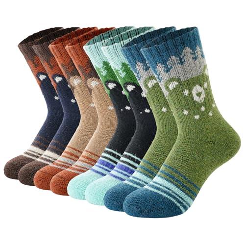 BONANGEL Calcetines Lana Merino Niños 4 Pares Calcetines Térmicos de Invierno para Senderismo Esquí Cálidos Suaves Gruesos Regalo para 4-7/8-10 Años Niños y Niñas