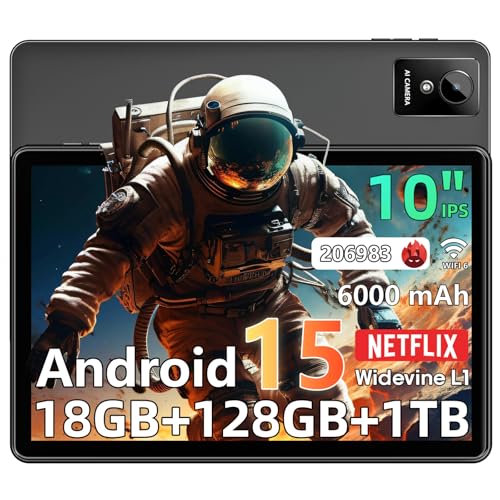 Raemond Tablet 10 Pulgadas Android 15 Tablets PC con 18GB RAM +128G ROM (1TB TF), IPS1280 × 800, Widevine L1 Octa-Core Tablet con WiFi 5G,CPU T310, 5MP+8MP, 6000 mAh, Face ID,Certificado por Google