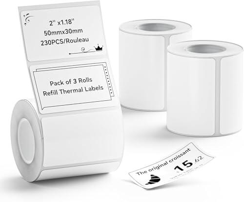 NIIMBOT 3 Rollos Etiquetas de 50 x 30 mm para impresoras de etiquetas B1/B1 Pro/B2/B2 Pro/B21/B21 Pro/B3S,Impermeables y resistentes al aceite,editables para el hogar,la escuela y la oficina