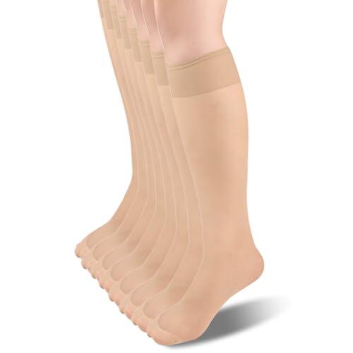 Fangshu 8 Pares 15 DEN Calcetines Medias Mujer Elasticidad Transparente medias calcetines mujer Refuerzo de puntera cómodo y resistente al desgaste Talla Única