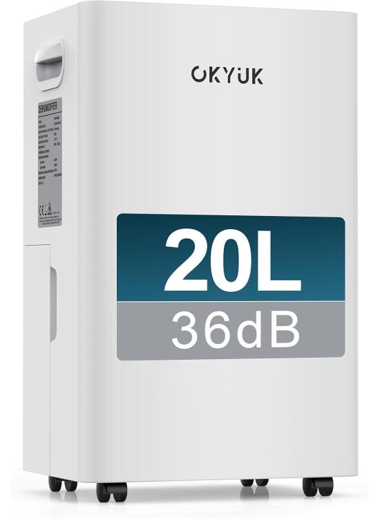 Deshumidificador 20L con Indicador Digital de Humedad,Deshumificadores de humedad Deshumidificador para Hogar hasta 60m² con Apagado Automático, Ideal para, Baños, Dormitorios, Sótanos (20L Blanco)