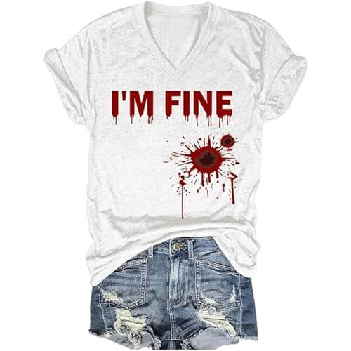 Camiseta de Halloween para mujer, diseño espeluznante con salpicaduras de sangre, camiseta divertida para fiestas y eventos, Color rojo., XXL
