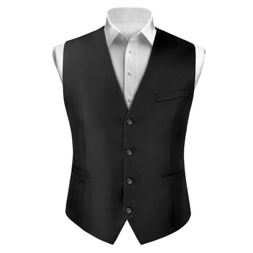 BSBUY Chaleco Formal Hombres, Chaleco Vestir Hombre Negro con Bolsillo, Chaleco Traje Hombre de Elegante, Boda Fiesta Negocio, 4XL