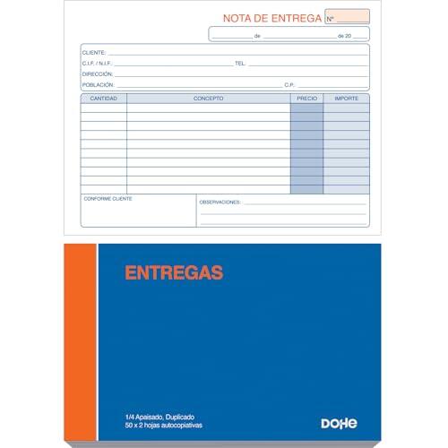 Dohe - Talonarios Notas de Entrega (10 uds.) - 50 Hojas Duplicadas (50 Hojas con 1 Copia), Tamaño A5 Apaisado 21x14,5 cm, Blocs en Español para Envíos de Mercancías, Material de Oficina