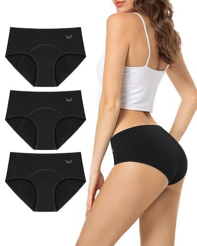 TANSTC Bragas Menstruales Mujer Algodon 60ML, Bragas Postparto de Protección Hygiénia Absorbente y Lavable, Ropa Interior Mujer Ecológica y Reutilizable para la Menstruación, Negro, Pack de 3, 4XL