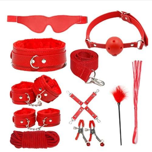 ZeeKoug Moda 10 Piezas De Cuero Rojo Yoga Equipo Conjunto, con Nuevas MáScaras De Ojos, Diversos Estilos, TamañOs Ajustables, CóModos Accesorios Deportivos, Regalos Originales