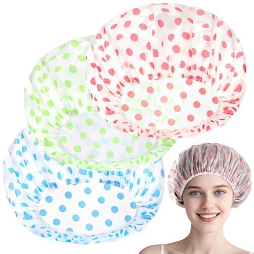 ZGCE 3 Piezas Elástico Gorros de Ducha Mujer,Gorros de Ducha Impermeable,Lavables Banda Gorros Reutilizables Gorro para Salón, Spa, Viajes(3 Piezas)