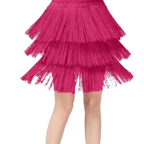 Vestido de baile latino para niña, falda de salón de baile con borlas, con flecos, ropa de baile para niñas, Rosa intenso., 10-11 años
