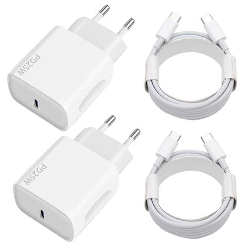 Cargador USB C 25W,2PCS Cargador Tipo c con 2x2M Cable Carga Rapida para Samsung Galaxy iPhone iPad Xiaomi Huawei, Rapido Cabezal Adaptador Enchufe USB C Carregador Cargado Corriente Charger