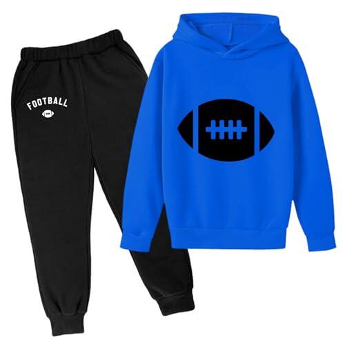 Generisch Chándal infantil de 2 piezas con capucha y pantalones de chándal para niños, ropa deportiva para correr, azul, 5-6 años