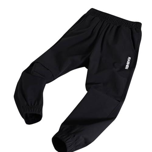 Generisch Pantalones deportivos para niños, pantalones de deporte para niños, con cintura elástica, transpirables, cómodos, ligeros, Negro , 4-5 años