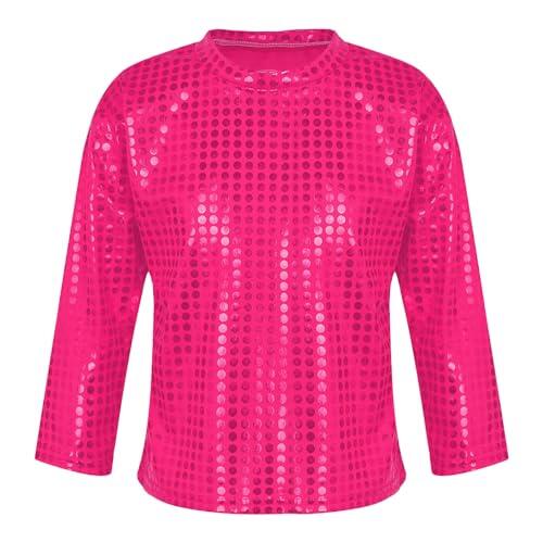 Vestido de fiesta de manga larga con lentejuelas para niña, disfraz de carnaval, elegante, informal, festivo, moda infantil, Rosa intenso., 7-8 años