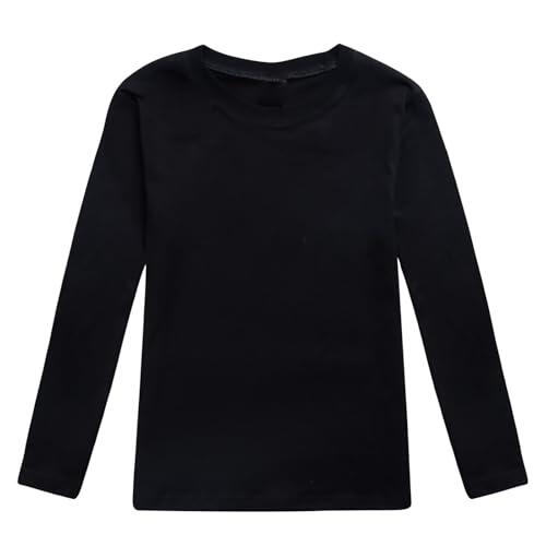 Camiseta de manga larga para niña, transpirable, suave, cómoda, camiseta para niños, monocolor, divertida, informal, básica, Negro , 10-11 años