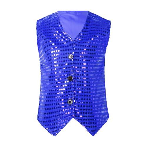 Generisch Disfraz de carnaval con lentejuelas para niños, chaleco sin mangas, vestido de moda para niños, azul, 4-5 años