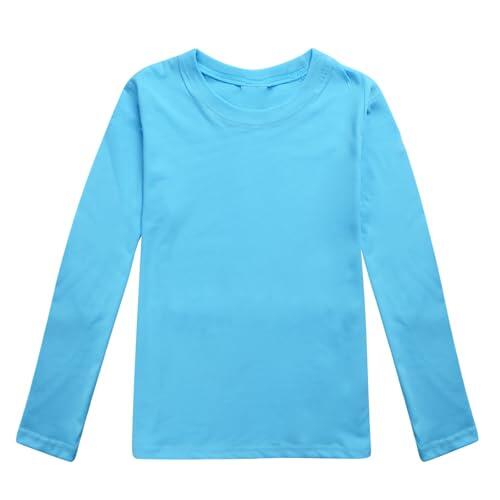 Camiseta de manga larga para niña, transpirable, suave, cómoda, camiseta para niños, monocolor, divertida, informal, básica, azul, 12-13 años