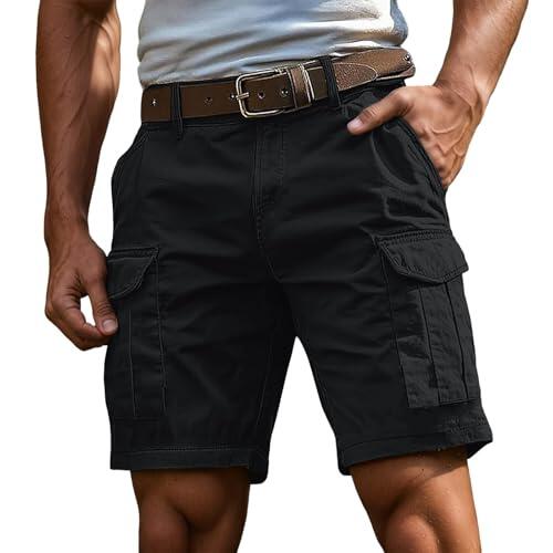Genérico Pantalones cortos cargo para hombre, bermudas cargo de trabajo con cremallera y botón, múltiples bolsillos, shorts deportivos para exteriores, verano, monocolor, clásicos, pantalones para