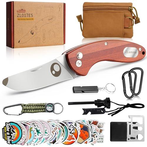 Kit de supervivencia para niños al aire libre con navaja de bolsillo, multiherramienta, iniciador de fuego, brújula, cuerda paracord, silbato, mosquetones y bolsa impermeable, juego de aventuras de