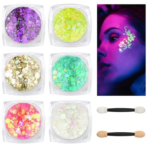 BUTBU 6 Colores Gel de Purpurina Luminoso, Purpurina Cara Festival, Brillos Corporales, Gel Corporal con Purpuri-na, para Uñas, Sombra De Ojos, Festival Purpuri-na, Cara Maquillaje(Estilo A)