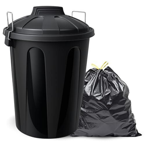 TECHZOCO Cubo de Basura con tapa, cubo basura Industrial, Cubo basura Plástico con asas metálicas, Contenedor residuos, 55 cm alto x 44 cm Diámetro superior, Capacidad 51 Litros