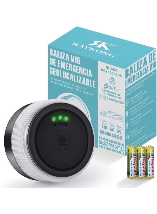 Baliza V16 Geolocalización DGT 3.0 | 2ª Generacion con indicadores LED | Luz Emergencia Coche - Moto Homologado por DGT | SIM y Datos Pagados hasta 2038