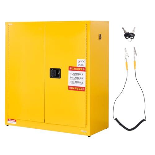 VEVOR Gabinete para Materiales Inflamables, Gabinete Ignífugo 109,2 x 46 x 118 cm de 110 L de Acero Laminado en Frío y Galvanizado con Estante Ajustable para Uso Comercial y Doméstico, Amarillo