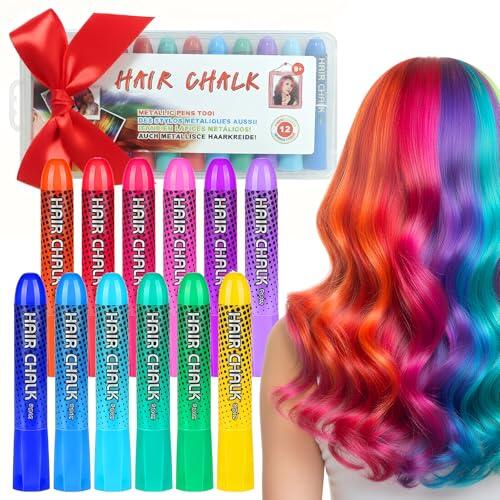 Juego de 12 tizas para el cabello, lavables, coloraciones temporales, regalos para cabello oscuro, rotuladores de colores para Halloween, fiestas, carnaval, Navidad y bricolaje