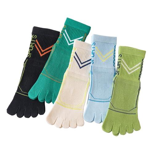 FULLANT Calcetines de algodón con cinco dedos transpirables para niños y niñas de 6 a 15 años, 5 pares, Negro + verde + azul + verde esmeralda + blanco, 6-10 años