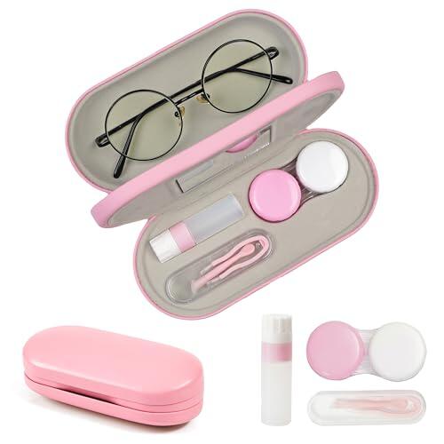 Lasiyanor Estuche 2 en 1 para lentes de contacto, portátil, de doble cara, multifunción, con herramienta para viajes, uso diario al aire libre