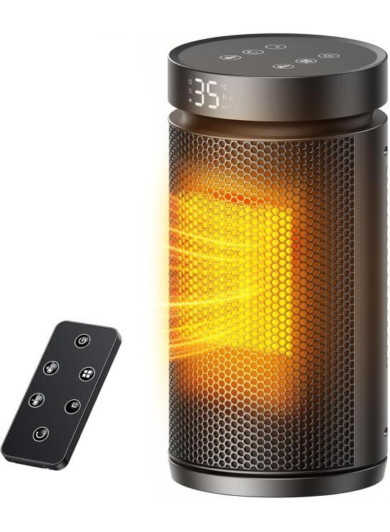 Mowend Calefactor eléctrico de 1500 W con termostato y ventilador cerámico PTC, modo ECO, protección contra sobrecalentamiento y vuelcos, oscilación de 75°, 2 en 1, ahorro de energía para interiores