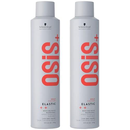Schwarzkopf Professional OSiS - Laca elástica para el cabello superponible, acabado liso, antihumedad, protección térmica, fijación normal, 300 ml, lote de 2