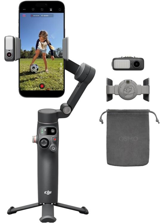 Estabilizador para teléfonos DJI Pack Seguimiento Avanzado Osmo Mobile 8, Seguimiento Nativo por IA con Audio e iluminación, rotación panorámica de 360°, Brazo Extensible y trípode Integrados