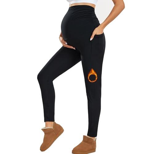 Farrobor Leggins Premama con Bolsillos Ropa Embarazada Mujer Pantalones Premama Cintura Alta Mallas Maternidad Elasticos