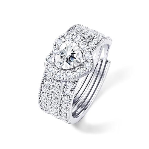 LOLIAS Corazón Anillos Mujer Plata Anillos Mujer Acero Inoxidable Ajustable Anillo Compromiso Plata Joyas de Mujer Regalos Mujer Cumpleanos