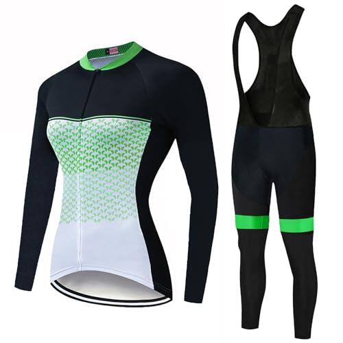 Ropa Ciclismo Mujer Maillot Bici MTB Manga Larga Conjunto Ciclista,Traje Bicicleta Chaquetas y Pantalones Tirantes con 19D Gel Acolchado,Completa de BTT Jerseys Primavera Otoño Secado Rápido|10,M