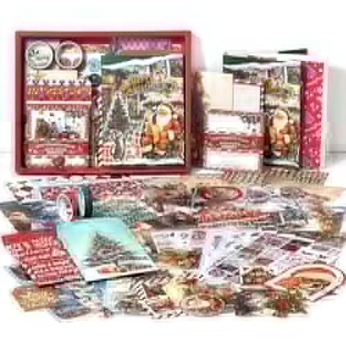 Juego de accesorios para scrapbook estético, rojo, Merry Christmas, juego de diario estético con accesorios para diario, cuaderno de cuadrícula A6, cuaderno de recortes DIY regalo para adolescentes y