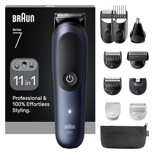 Braun Serie 7 Kit multifuncional para el cuidado corporal, 11 en 1, ProBlade y AutoSense, 120 min, SkinGuard y Sombra de Barba, AquaGrip para Uso Submarino, AIO7540, Azul