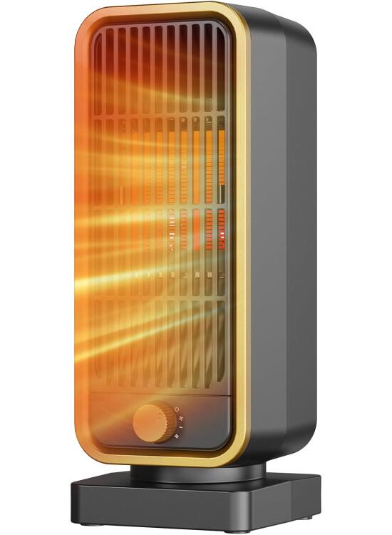 Calefactor Eléctrico Pequeño y Económico - 900W Cerámico PTC Silencioso, 3 Niveles, Protección contra Sobrecarga y Vuelco, Calentador para Dormitorios/Oficinas