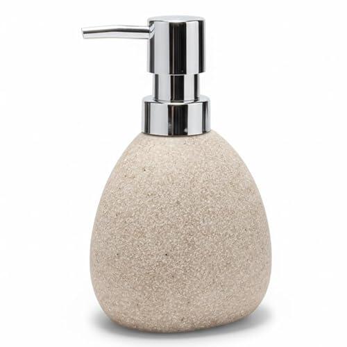 iubihome - Dispensador Jabon Baño Color Arena 250ml, Dosificador Jabon Baño para Líquido o Gel en Forma de Piedra