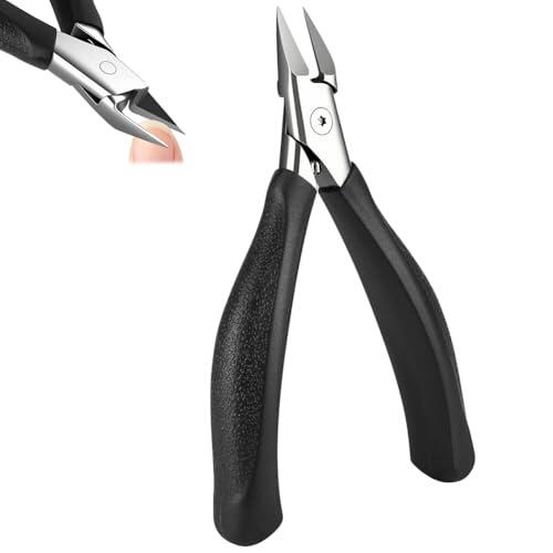 ALIIP Corta Cuticulas Profesional, Pinza Cuticulas de Acero Inoxidable, Alicates Uñas en Ángulo con Mango Antideslizante, Cortauñas de Uñas para Eliminar la Piel Muerta y el Estrato Córneo(Negro-1pc)