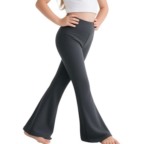 Sahunfri Pantalones Acampanados Niña con Elasticidad, Pantalones Deportivos Yoga para Teenagers Niñas y Niños (FR/ES, Edad, 9 años, 10 años, Regular, Gris)