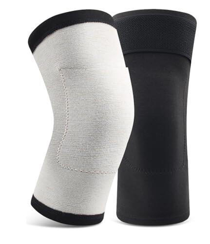 Cysocool Rodilleras térmicas de terciopelo para hombres y mujeres con bolsillo térmico, rodilleras elásticas antideslizantes con banda elástica extrasuave para invierno, alivio del dolor en las