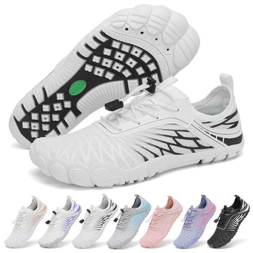 SAGUARO Barefoot Zapatillas Mujer Escarpines de Agua Secado Rápido Zapatos Minimalistas Ligeras Calzado Descalzos con Puntera Ancha, Blanco, 39 EU
