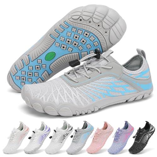 SAGUARO Barefoot Zapatillas Mujer Escarpines de Agua Secado Rápido Zapatos Minimalistas Ligeras Calzado Descalzos con Puntera Ancha, Gris, 40 EU