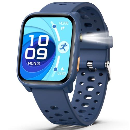 ModaWin Reloj Inteligente Niños Niñas Sin App Necesaria, 1,83" Smartwatch Niños con Podómetro, Resistente al Agua IP68, Reloj Monitor Cardiaco y Sueño, Despertador, Juegos de Rompecabezas (Azul)