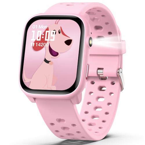 ModaWin Reloj Inteligente Niños Niñas Sin App Necesaria, 1,83" Smartwatch Niños con Podómetro, Resistente al Agua IP68, Reloj Monitor Cardiaco y Sueño, Despertador, Juegos de Rompecabezas (Rosa)